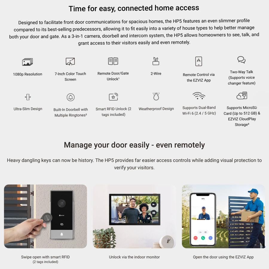 Ezvis HP5 1080P WiFi Video Intercom Kit - 2 Wire