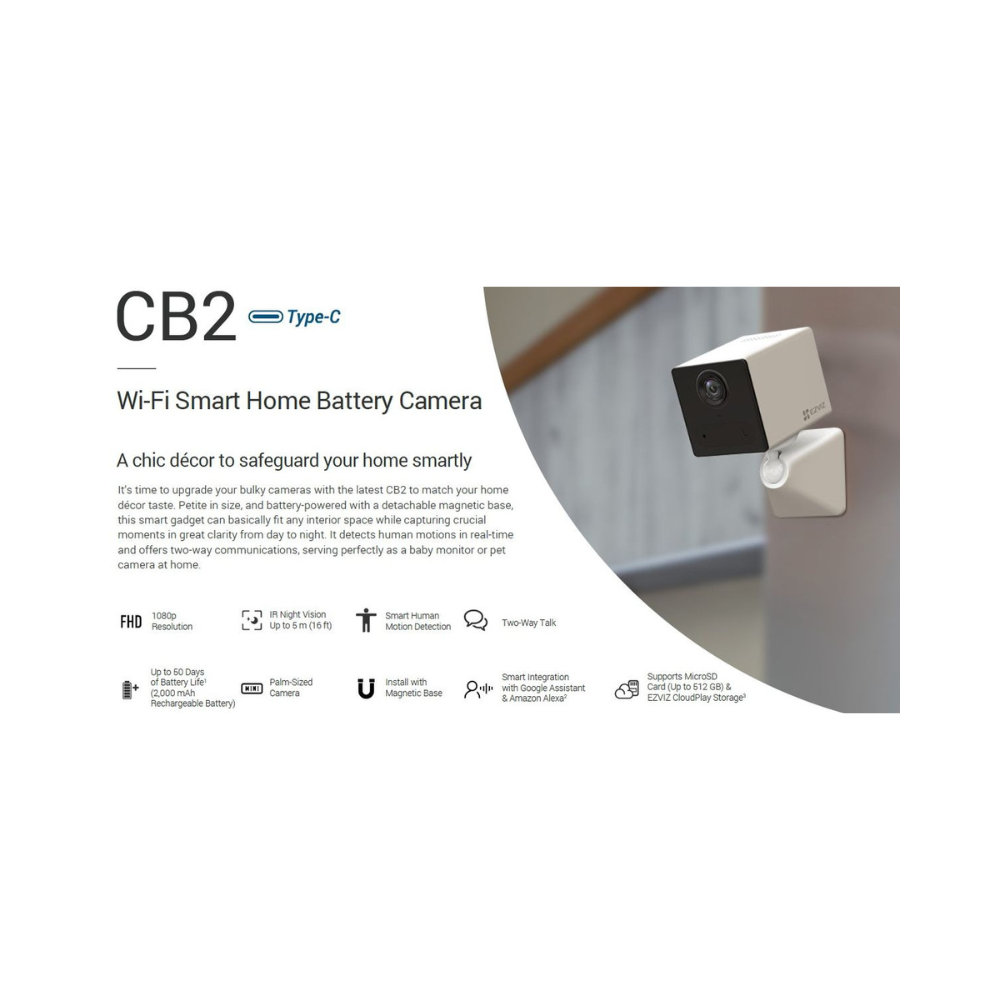 Ezviz CB2 2MP Wi-Fi Smart Home Battery Camera - White