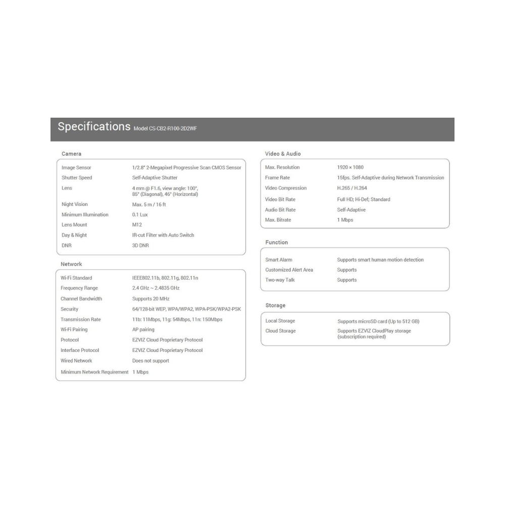 Ezviz CB2 2MP Wi-Fi Smart Home Battery Camera - White
