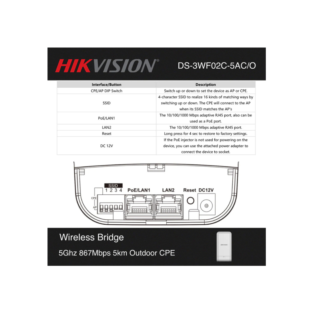 Hikvision 5Ghz 867Mbps 5km Outdoor Wireless CPE