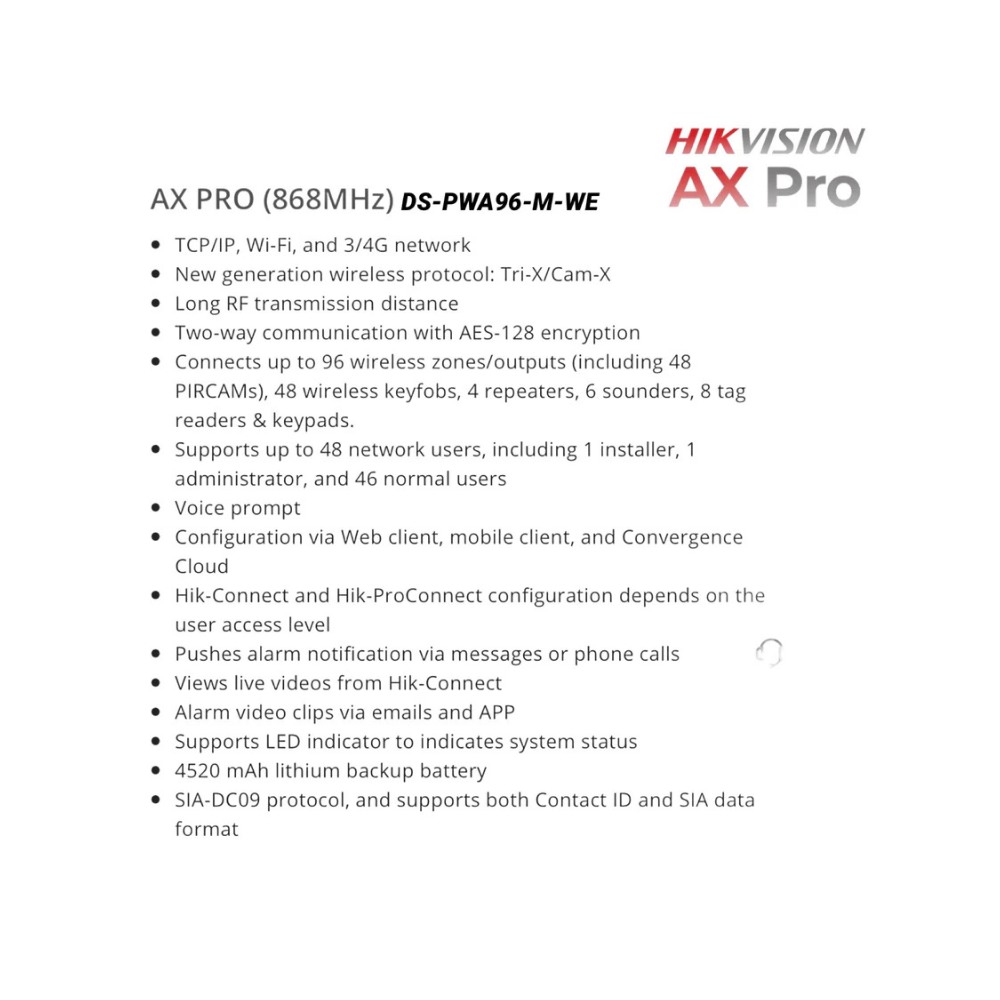 Hikvision AX PRO 96 Zone Wireless Control Panel Kit DS-PWA96-KIT-WE