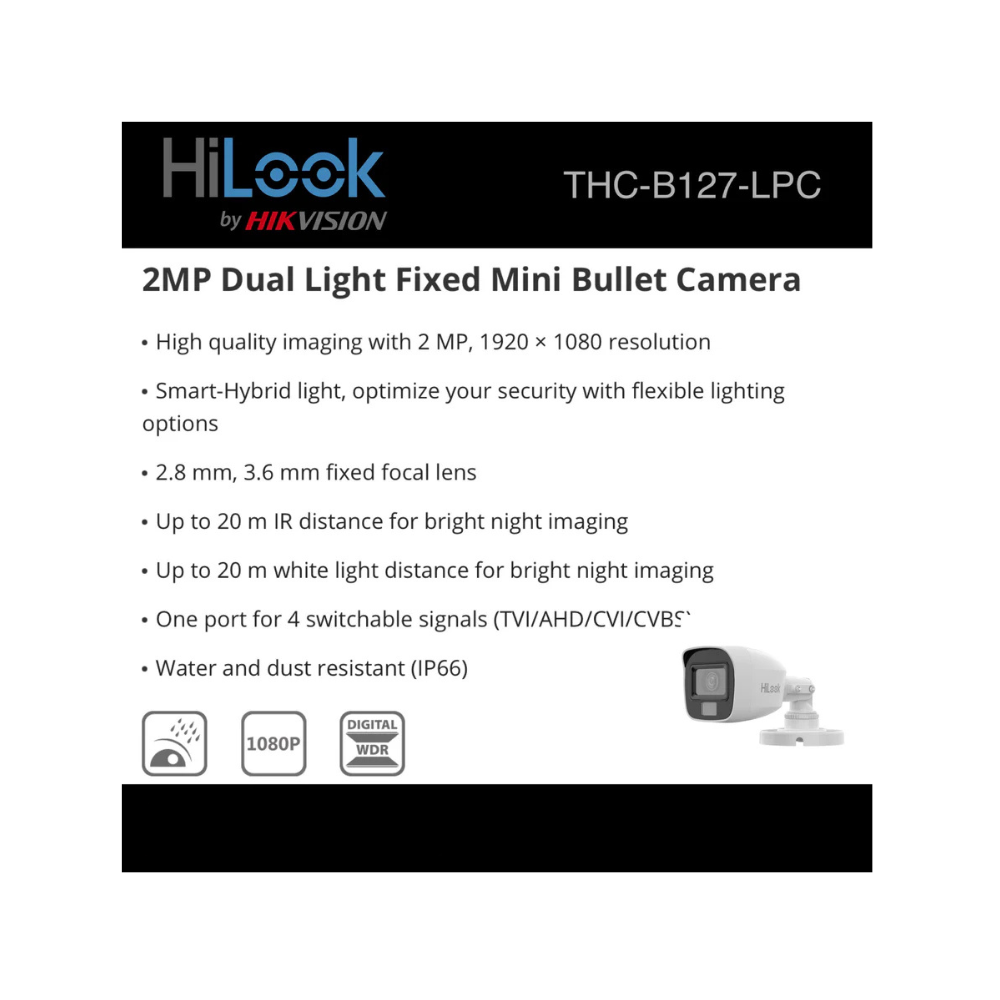 HiLook 2MP Dual Light Fixed Mini Bullet Camera