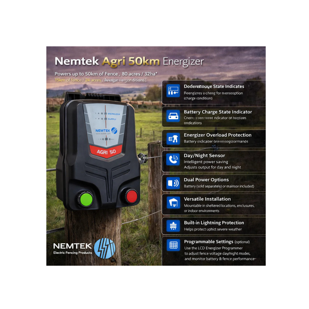 Nemtek Agri 50km Energizer (battery or mains)
