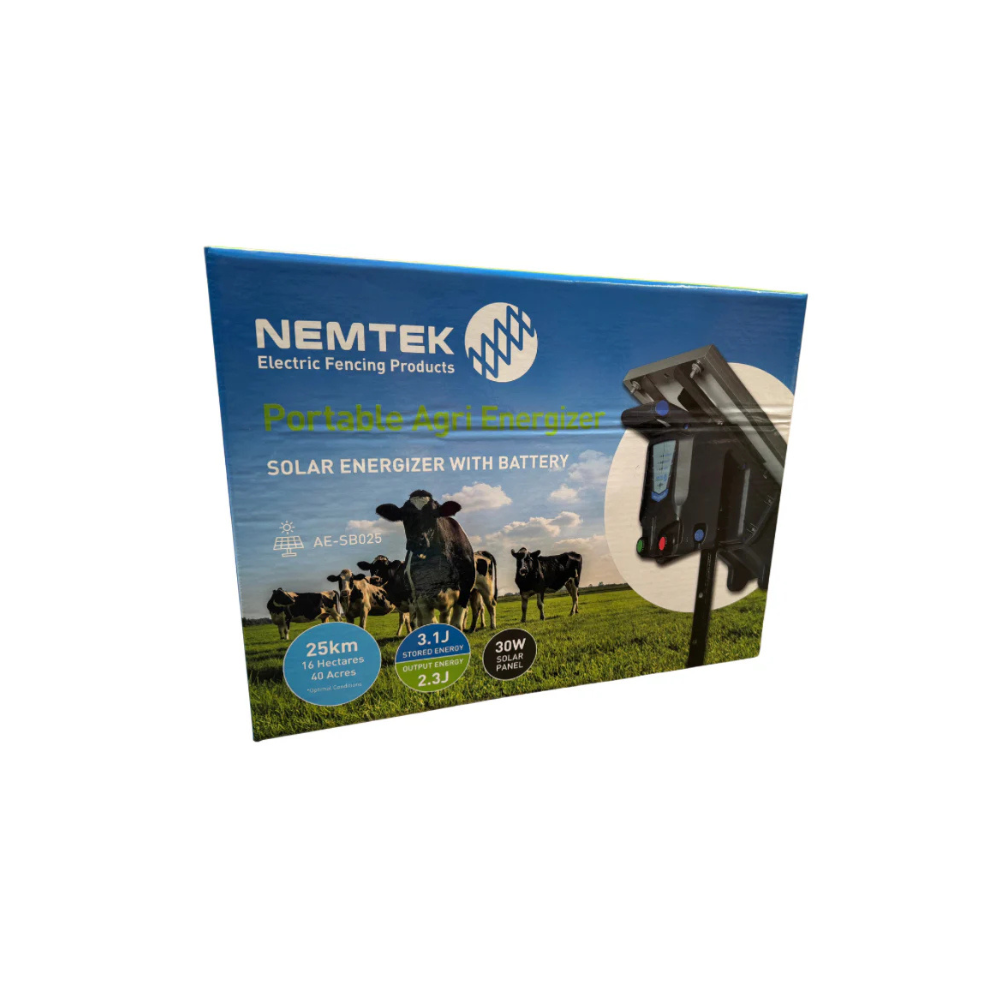 Nemtek Agri 25km Portable Solar Energizer with Battery