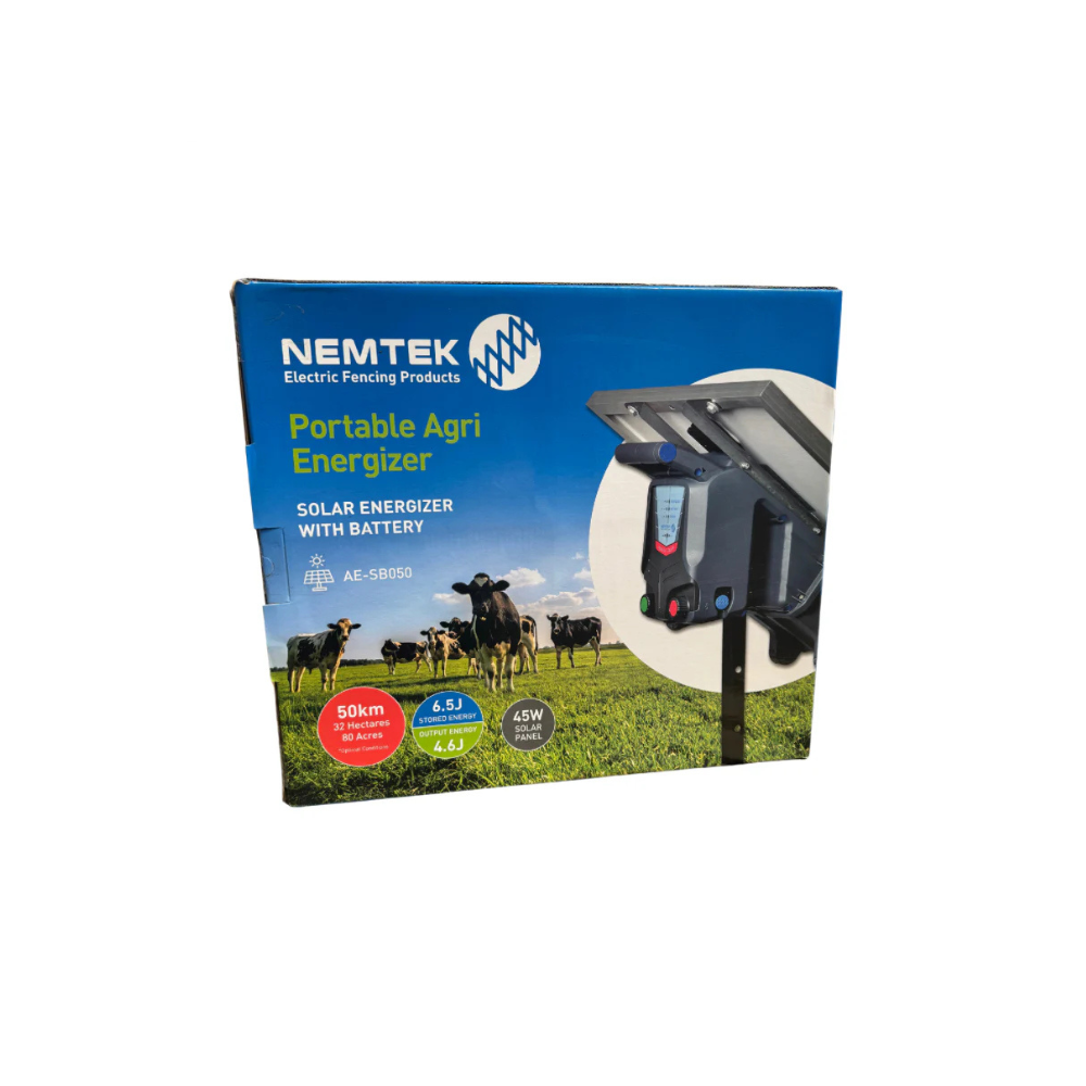 Nemtek Agri 50km Portable Solar Energizer with Battery