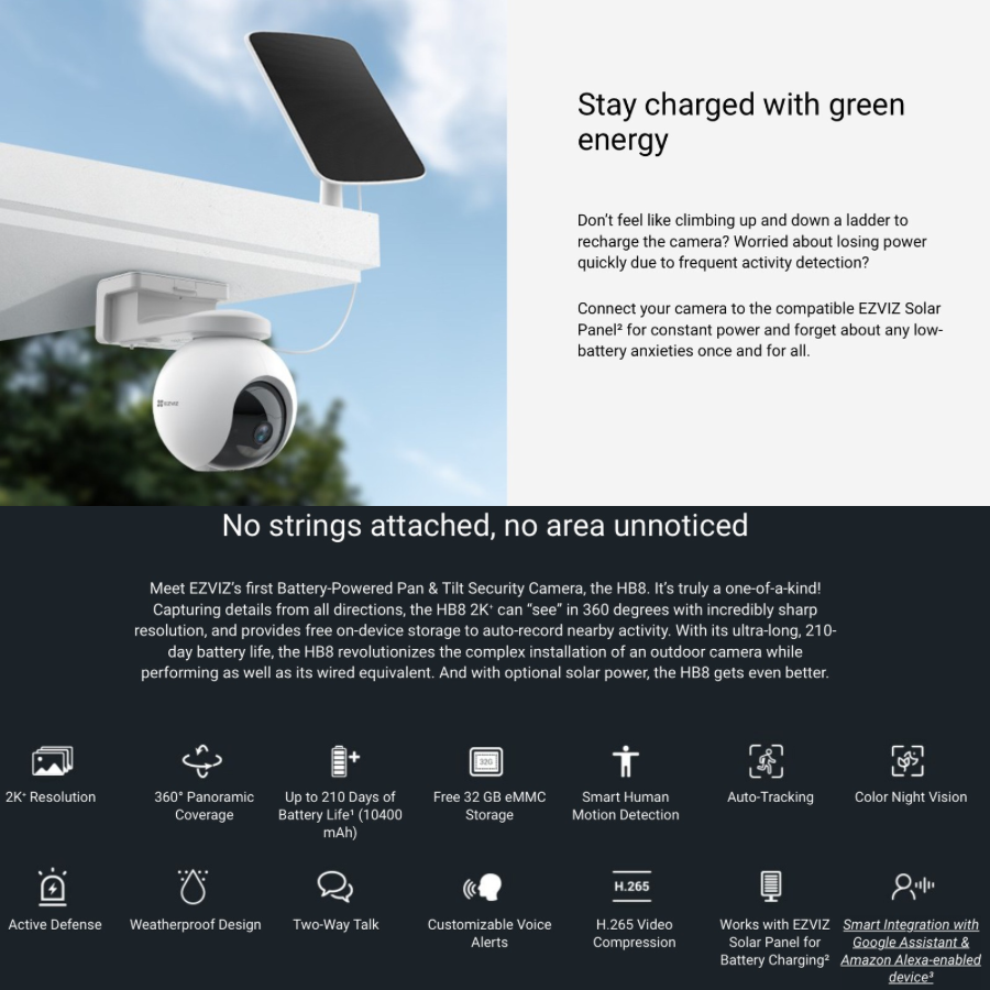 EZVIZ HB8 2K+ Wireless Battery Powered Pan & Tilt WiFi Security Camera Kit