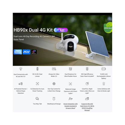 EZVIZ HB90x Dual 4G + WIFI Camera Solar Bundle (4MP)