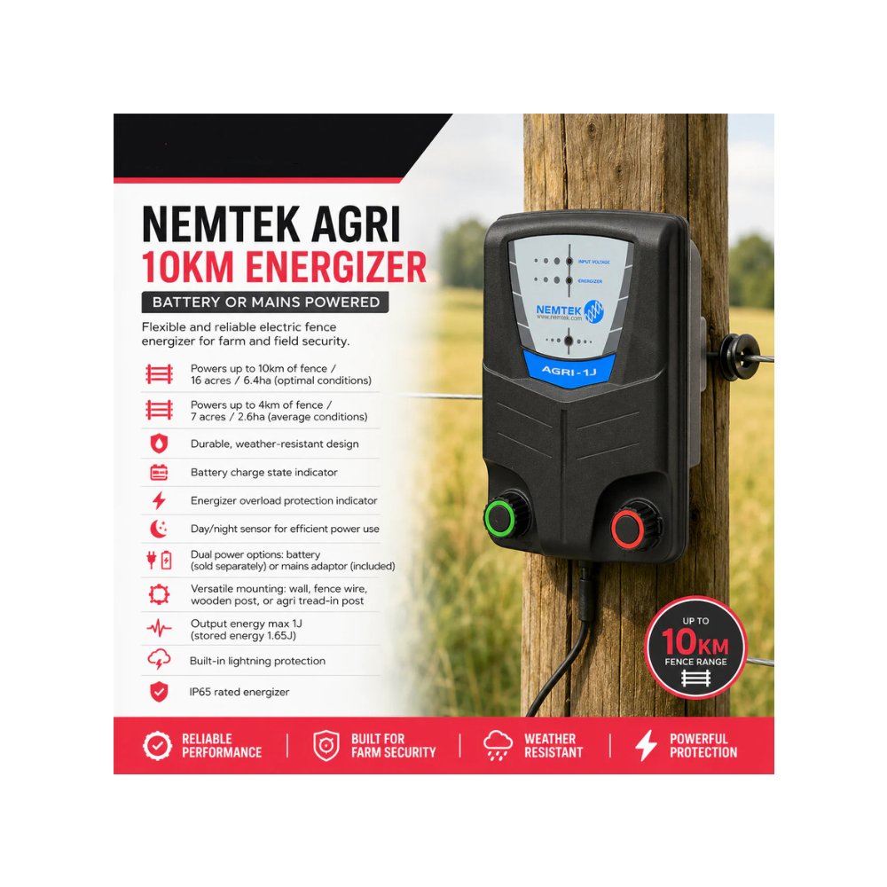Nemtek Agri 10km Energizer (battery or mains)