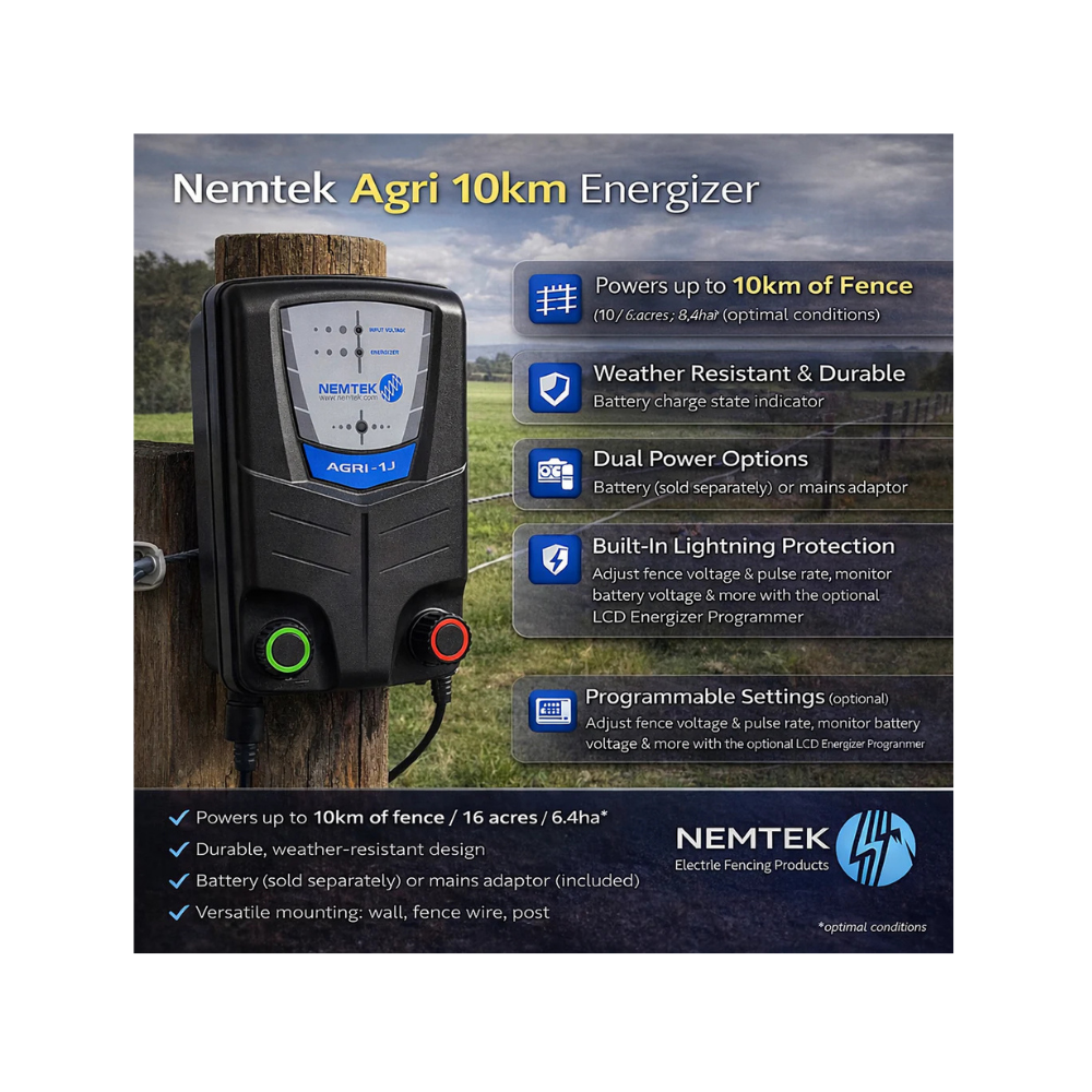 Nemtek Agri 10km Energizer (battery or mains)