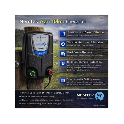 Nemtek Agri 10km Energizer (battery or mains)