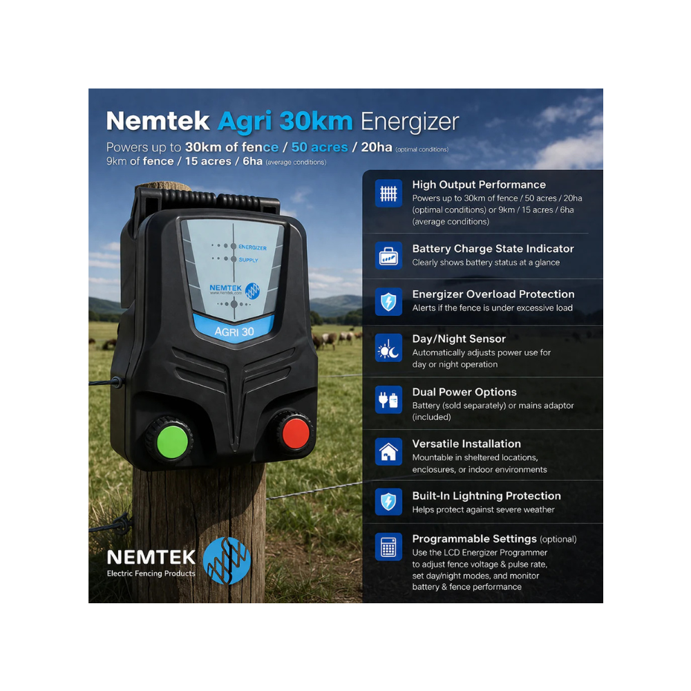 Nemtek Agri 30km Energizer (battery or mains)