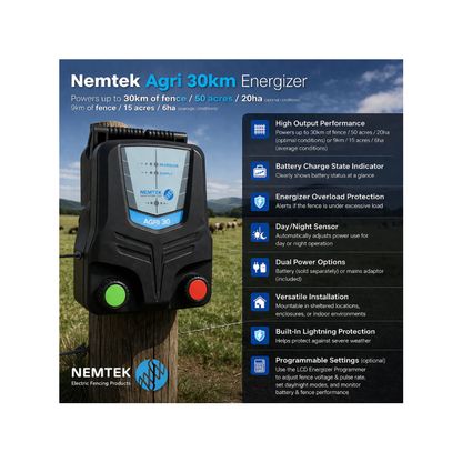 Nemtek Agri 30km Energizer (battery or mains)