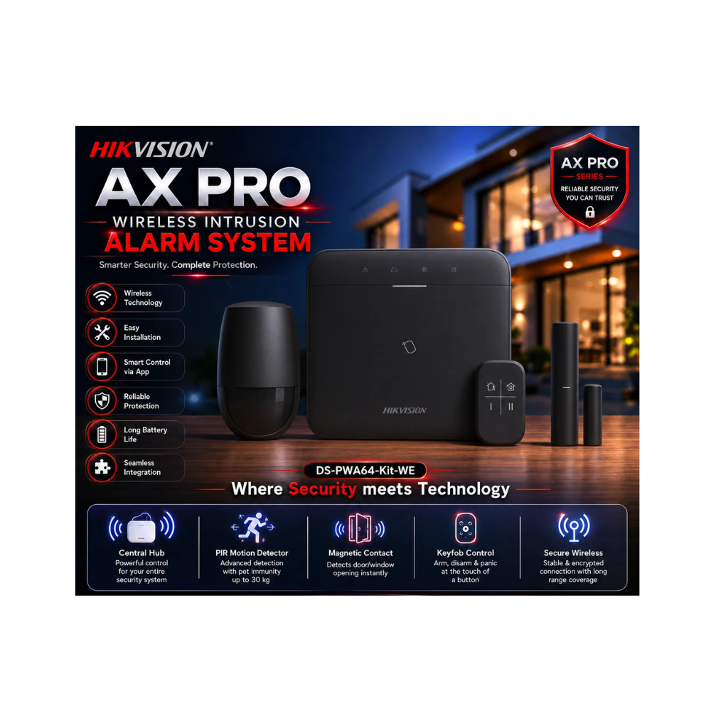Hikvision AX PRO Black 64 Zone Indoor Alarm Starter Kit – Four Passives