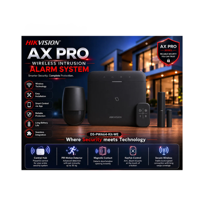 Hikvision AX PRO Black 64 Zone Indoor Alarm Starter Kit – Four Passives