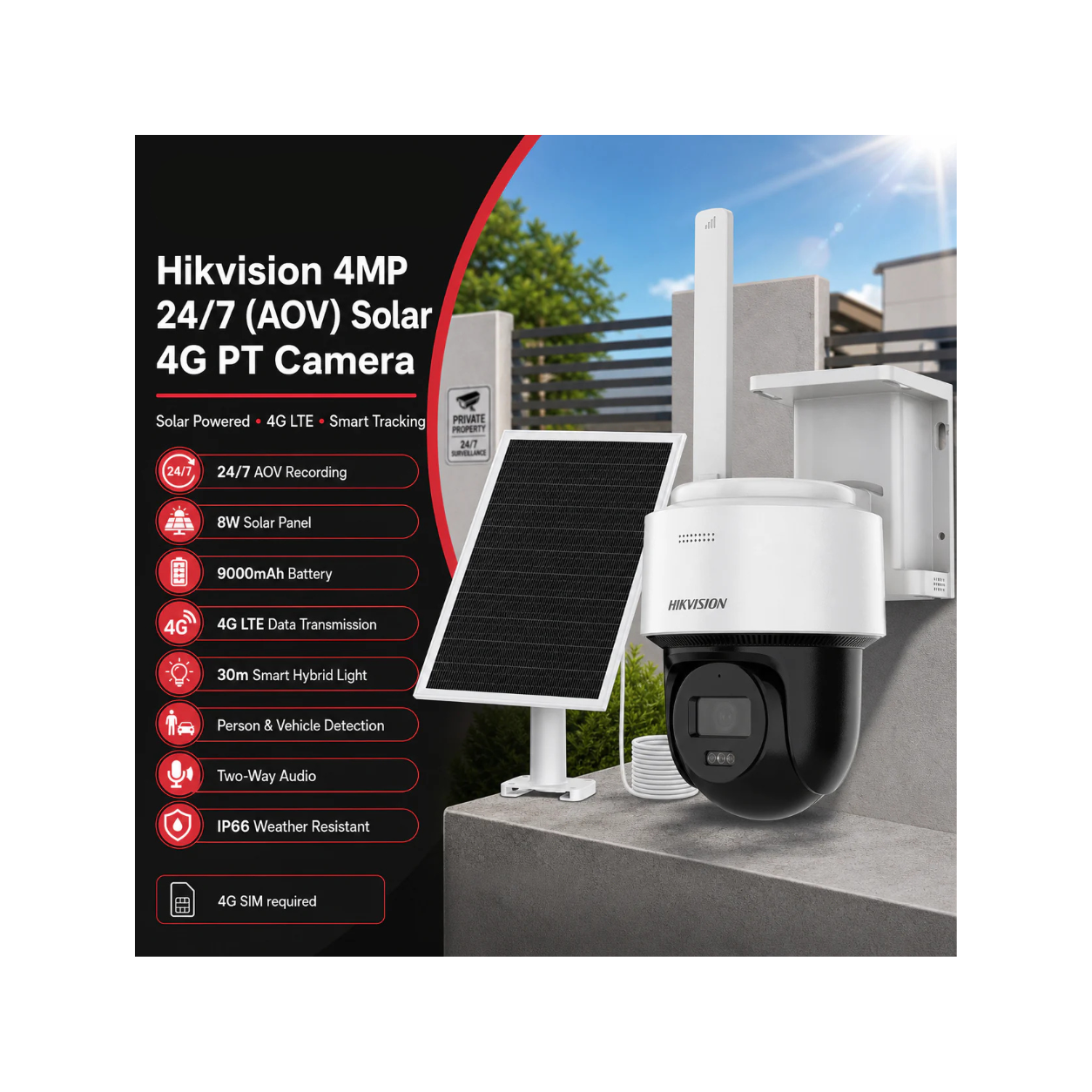 Hikvision 4MP 24/7 (AOV) Solar 4G PT Camera